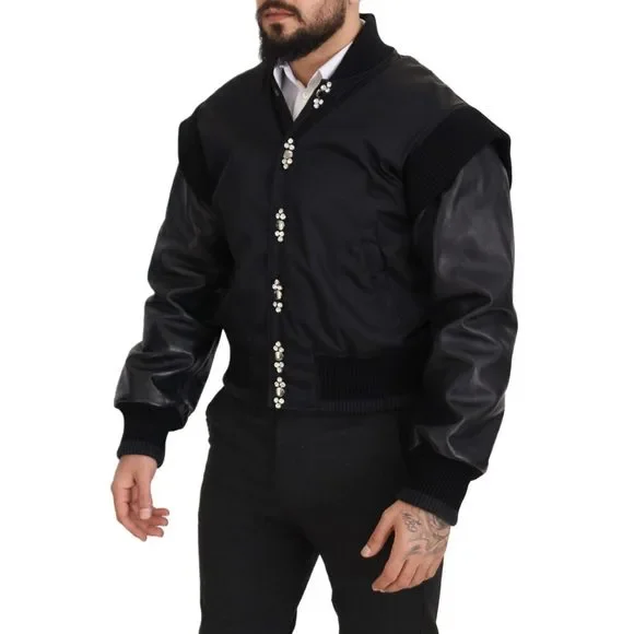 Dolce & Gabbana Black Nylon Crystals Coat Buttons Jacket - Picture 5 of 10
